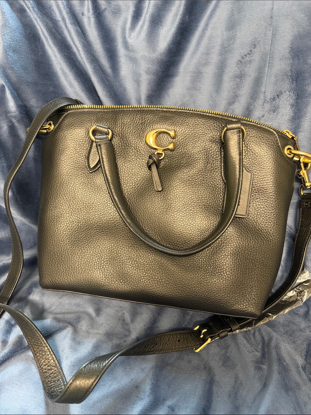 Coach Black Pebbled Leather Dome Satchel With Gold 'C' Accent